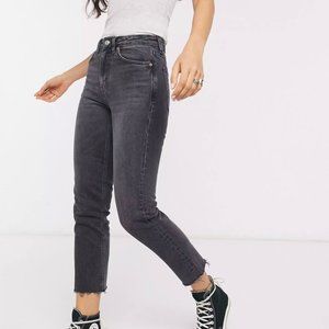 Topshop Washed Black Raw Hem Straight Leg Jeans